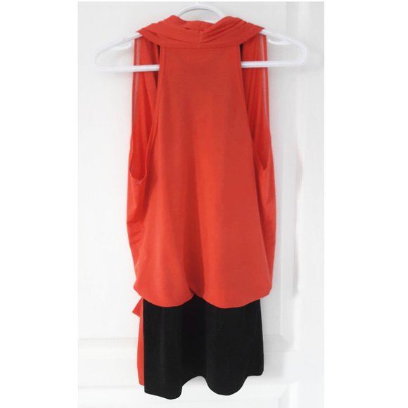 Coral & Black Mock Two Piece Sleeveless Blouse - Picture 2 of 2